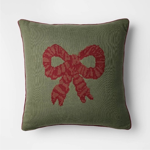 20x20 Dark Green with Red Bow Pillow - Threshold with Studio McGee Christmas ‘25
